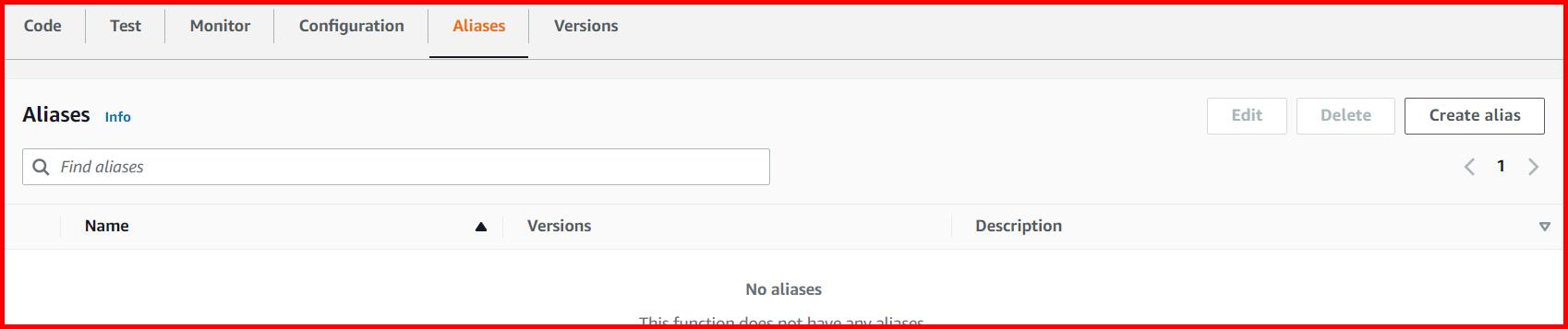 Picture showing the Alias tab in lambda function